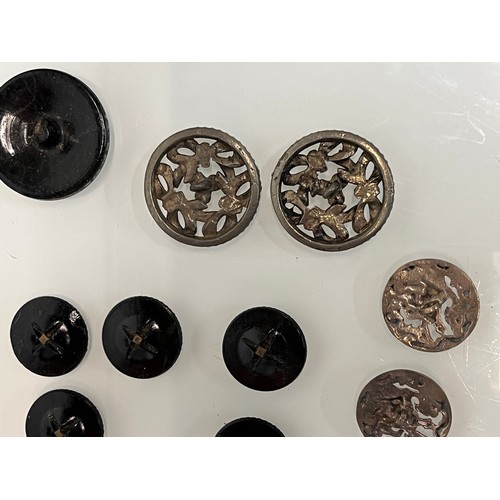 90 - Collection of mixed items, includes silver and other buttons and dressing table hand mirrors and bru... 