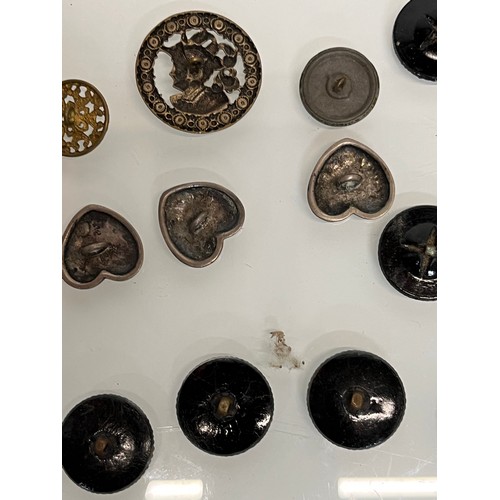 90 - Collection of mixed items, includes silver and other buttons and dressing table hand mirrors and bru... 