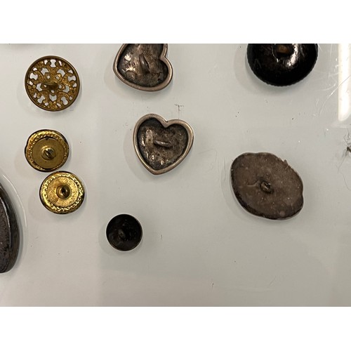 90 - Collection of mixed items, includes silver and other buttons and dressing table hand mirrors and bru... 