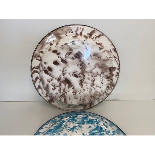 95 - Two large white enamelled dishes with marbled backs, 45 cm diameter x 4.5 cm deep.

This lot is avai... 