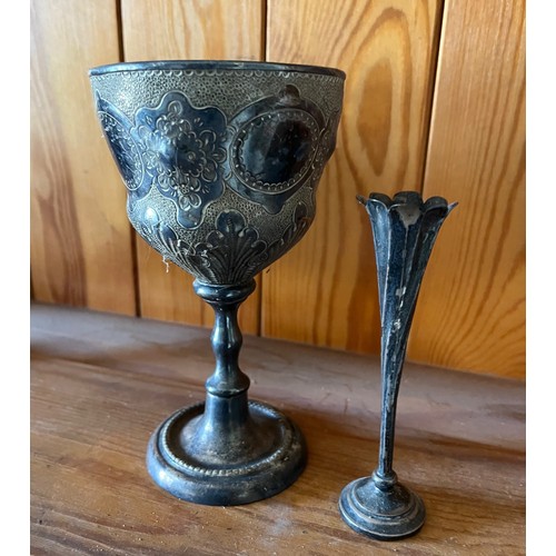 397 - Plated spill vase and a plated goblet.

This lot is available for in-house shipping