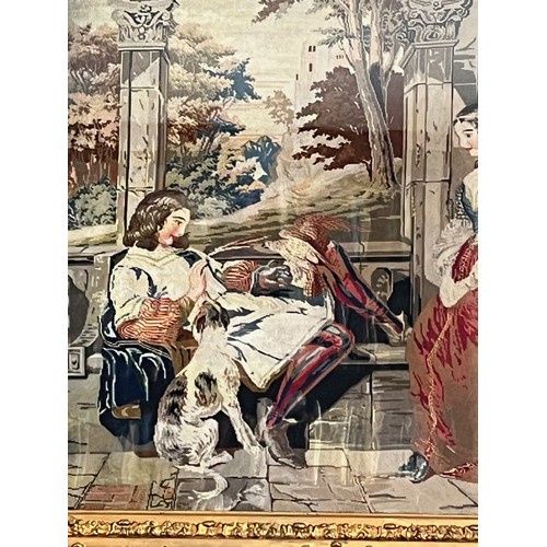 406 - Framed tapestry panel, a classical scene of a falconer. 72 cm x 80 cm.

This lot is collection only