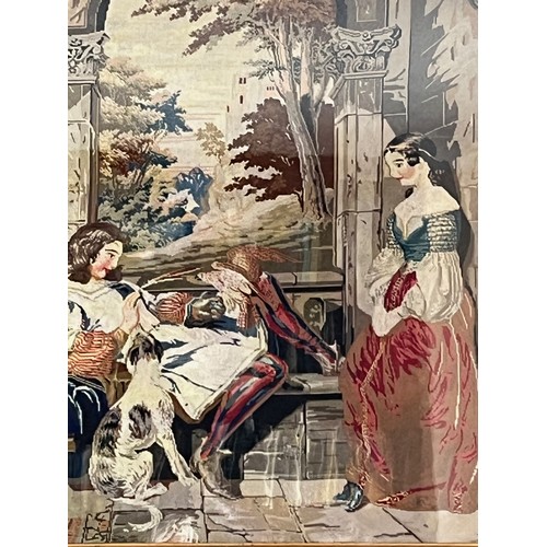 406 - Framed tapestry panel, a classical scene of a falconer. 72 cm x 80 cm.

This lot is collection only