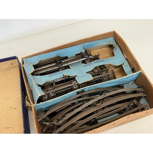 421 - A Hornby O gauge tinplate train set and accessories. Original 101 LMS set box has been used to store... 