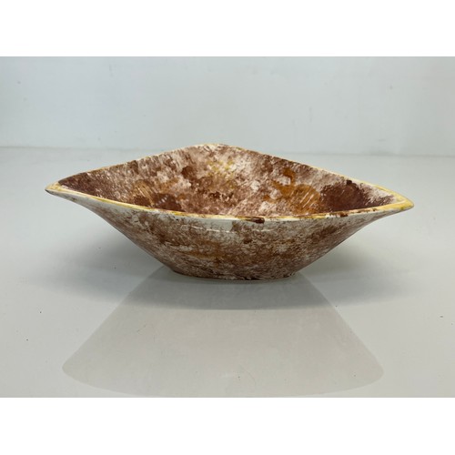 466 - Art pottery triangular shaped dish marked GS to the base, 24 cm and 7 cm deep

This lot is available... 