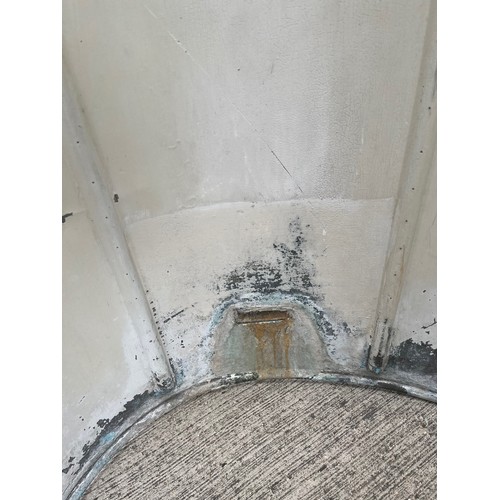 132 - Architectural salvage, cast iron bath fittings. Early C20th brass bathroom shower unit for a roll to... 