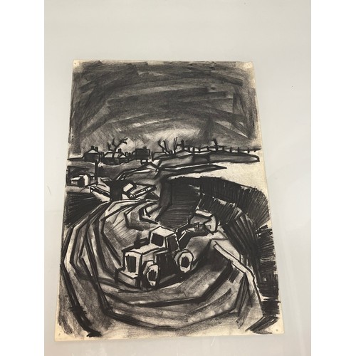 372 - Original charcoal sketch of a construction site digger at work. 36 cm x 25 cm.

This lot is availabl... 