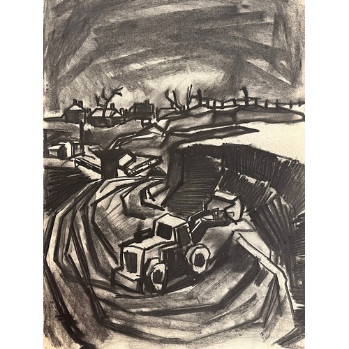 372 - Original charcoal sketch of a construction site digger at work. 36 cm x 25 cm.

This lot is availabl... 