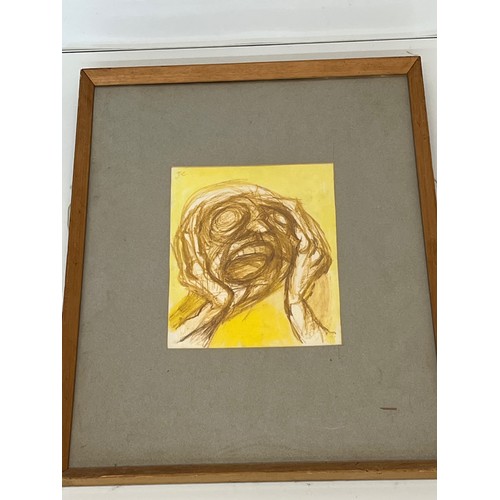 120 - A drawing of a screaming head supported by cupped hands, signed J.C.  51 cm x 40 cm.

This lot is av... 