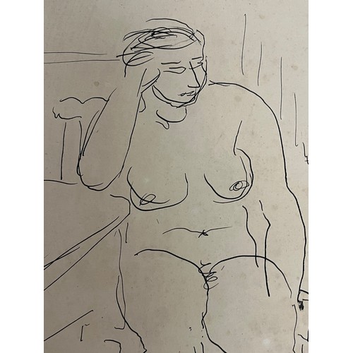 128 - A signed pen and ink study of a seated women. 30 cm x 40 cm

This lot is available for in-house ship... 
