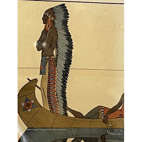 130 - Framed art deco fashion study of North American Indians by George Barbier dated for 1922. 40.5cm x 3... 