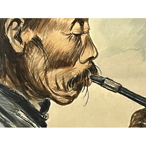 131 - Oriental pen and ink painting of a Chinese man smoking a Heroin Pipe. Impressed artists mark, 43 cm ... 