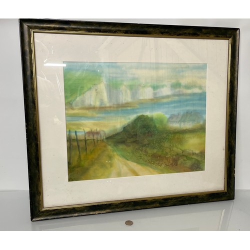 134 - English landscape painting, a framed impressionist watercolour of Seven Sisters Cliffs in the South ... 