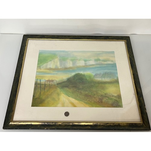134 - English landscape painting, a framed impressionist watercolour of Seven Sisters Cliffs in the South ... 