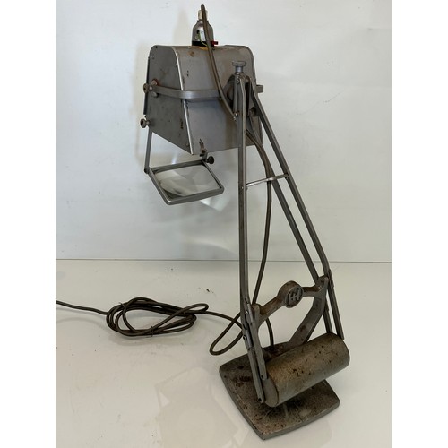 290 - Mid Century designer industrial lighting, a Hadrill Horstman work lamp with foldaway magnifier.

Thi... 