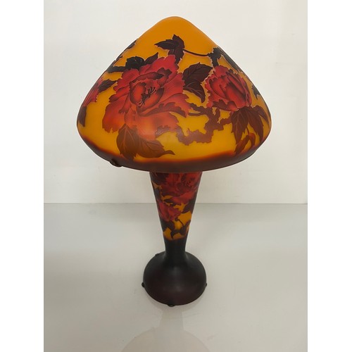 293 - Decorative C20th lighting, a coloured glass French art nouveau table lamp with floral decoration.  5... 