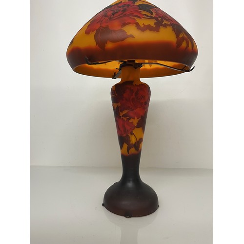 293 - Decorative C20th lighting, a coloured glass French art nouveau table lamp with floral decoration.  5... 