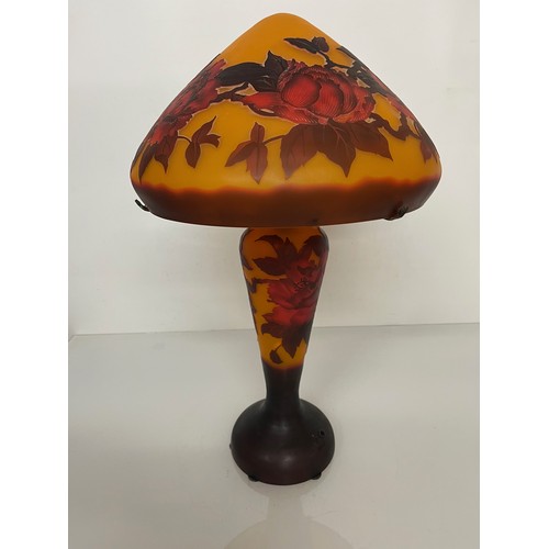 293 - Decorative C20th lighting, a coloured glass French art nouveau table lamp with floral decoration.  5... 