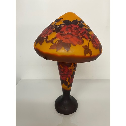 293 - Decorative C20th lighting, a coloured glass French art nouveau table lamp with floral decoration.  5... 