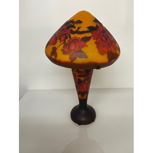 293 - Decorative C20th lighting, a coloured glass French art nouveau table lamp with floral decoration.  5... 