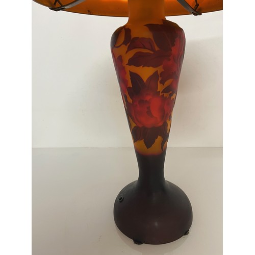 293 - Decorative C20th lighting, a coloured glass French art nouveau table lamp with floral decoration.  5... 