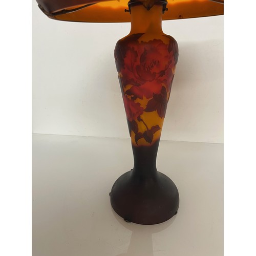 293 - Decorative C20th lighting, a coloured glass French art nouveau table lamp with floral decoration.  5... 