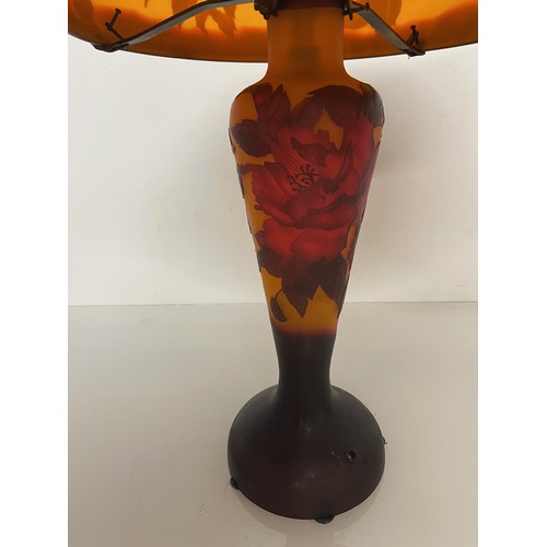 293 - Decorative C20th lighting, a coloured glass French art nouveau table lamp with floral decoration.  5... 