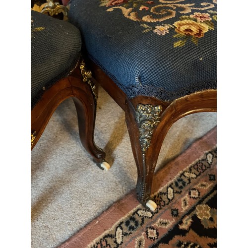 27 - Eight Victorian upholstered salon chairs with tapestry upholstered seats and back with applied ormol... 