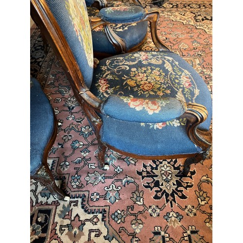 27 - Eight Victorian upholstered salon chairs with tapestry upholstered seats and back with applied ormol... 