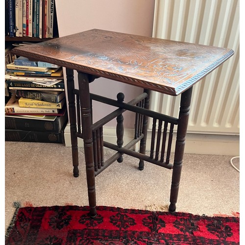 45 - Decorative furniture, a hand carved oak topped side table, 50 cm x 36 cm x 54 cm high.

This lot is ... 