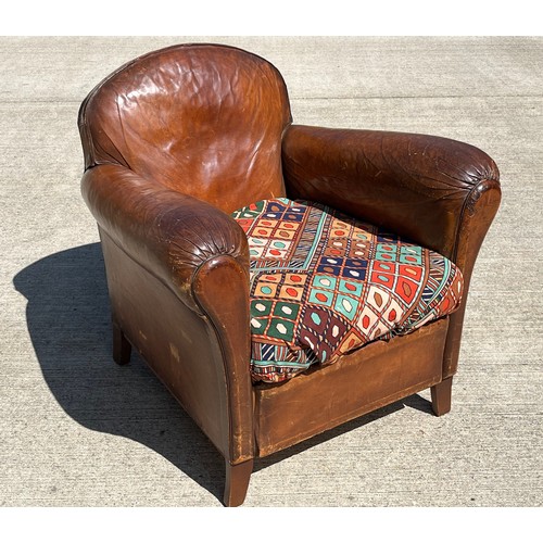 51 - Art deco brown leather armchair, 78 cm wide x 80 cm deep x 74 cm high, seat is 55 cm deep.

This lot... 