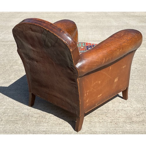 51 - Art deco brown leather armchair, 78 cm wide x 80 cm deep x 74 cm high, seat is 55 cm deep.

This lot... 