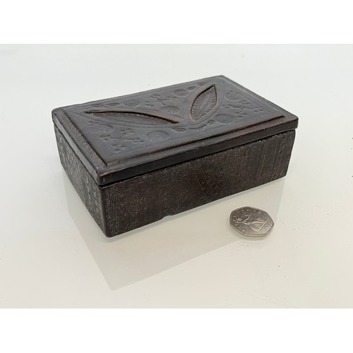 354 - Leather covered box of African origin with detailed decoration all over, 14 cm x 9 cm x 5 cm high.

... 