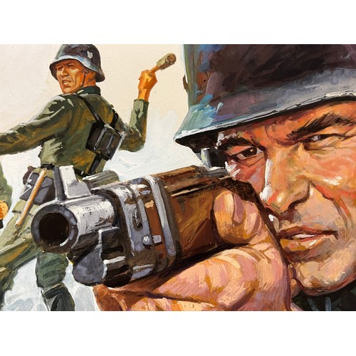 236 - Matchbox model kit original artwork, painting WWII German Infantry soldiers box cover artwork showin... 