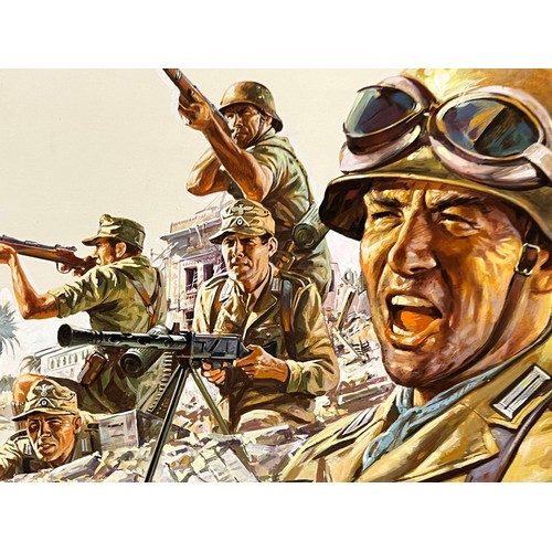 238 - Matchbox model kit original artwork, painting WWII German Afrika Korps soldiers box cover artwork sh... 