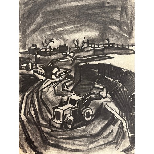 404 - Original charcoal sketch of a construction site digger at work. 36 cm x 25 cm.

This lot is availabl... 