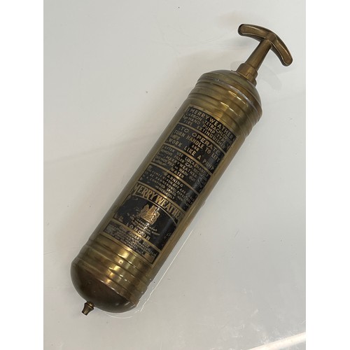 408 - Automobilia, a Merry Weather brass bodied motoring fire extinguisher.

This lot is available for in-... 