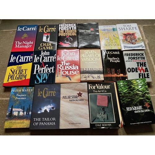 416 - Books a collection of 17 hard backed novels, Forsyth Mayle, Sharp, Le Carre, Cruz Smith etc.

This l... 