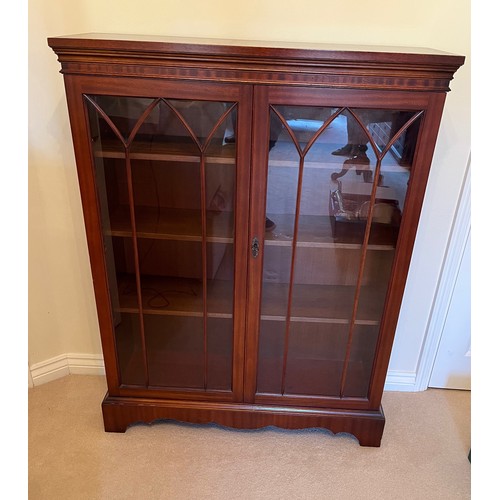 61 - Glazed two door cupboard with three internal shelves, 94 cm x 32 cm x 122 cm high.

This lot is coll... 