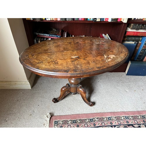 63 - Oval topped side table with inlaid decoration.

This lot is collection only.