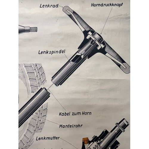 110 - Automobilia, German education poster on the steering system of a early 1950’s vehicle. 125 cm x 86 c... 