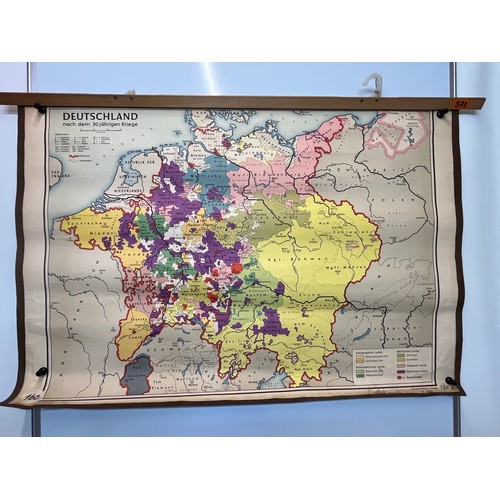 111 - Maps, a Linen backed German education poster on provences and neighbouring counties to Germany, not ... 