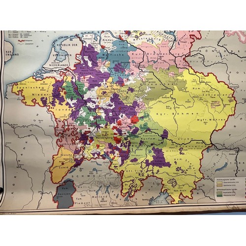 111 - Maps, a Linen backed German education poster on provences and neighbouring counties to Germany, not ... 