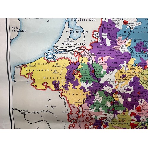 111 - Maps, a Linen backed German education poster on provences and neighbouring counties to Germany, not ... 