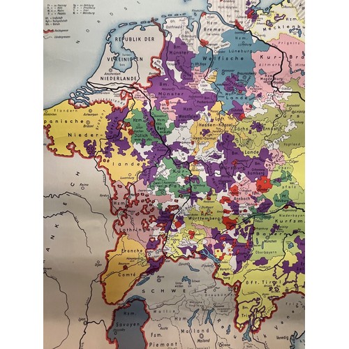 111 - Maps, a Linen backed German education poster on provences and neighbouring counties to Germany, not ... 