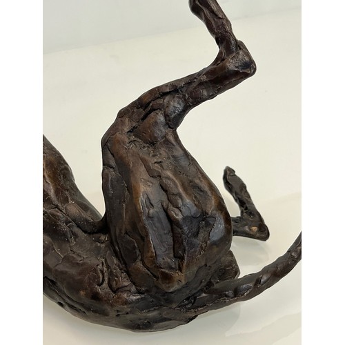 135 - Contemporary bronze dog sculptue, Rolling Greyhound Lurcher, substantial study 40cm long. Marked SEA... 