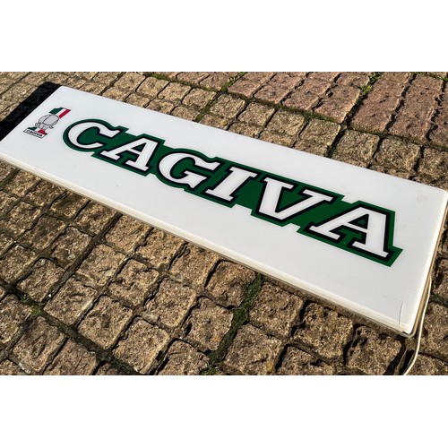 138 - Automobilia, large 1970’s motorcycle show room illuminated sign advertising Cagiva motor bikes.  125... 