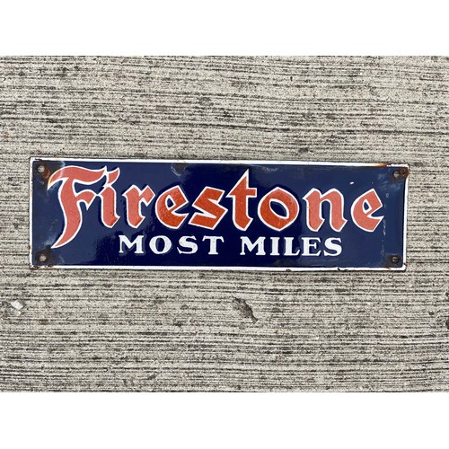 139 - Automobilia, enamel garage adverting sign Firestone tyres. 12 inches x 3 ½ inches.

This lot is avai... 