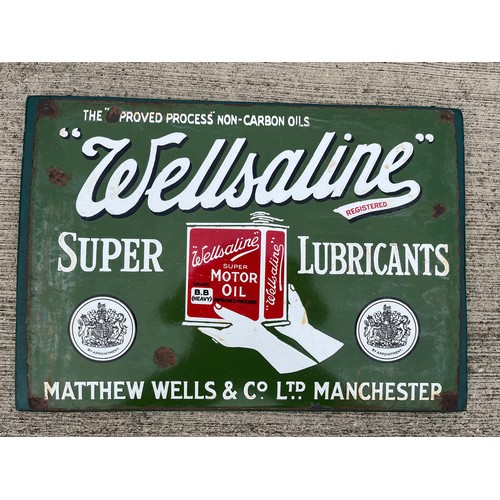 140 - Automobilia, an enamelled garage advertising sign for Manchester based  Wellsaline motor oils.

This... 