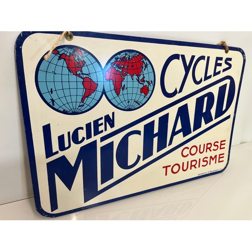 142 - Automobilia, Cycling collectable, shop sign advertising Lucien Michard cycles, double sided hanging ... 